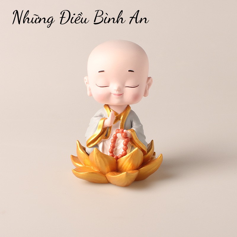 Tượng chú tiểu ngồi thiền lá sen bình an để xe ô tô, bàn làm việc, trang trí thư giãn💕FREESHIP 50k💕 Những Điều Bình An