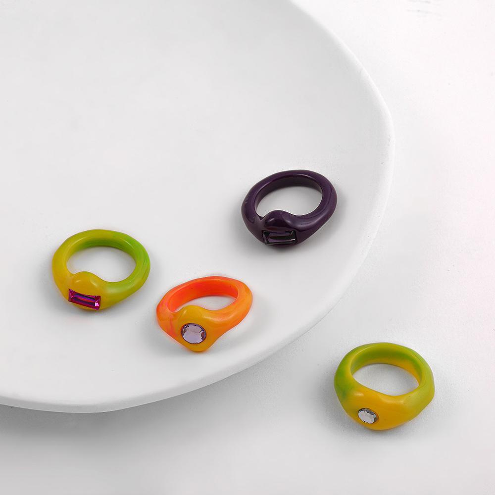 Set 2 Nhẫn Resin Màu Kẹo Ngọt Dễ Thương Phong Cách Hàn Quốc Cho Nữ