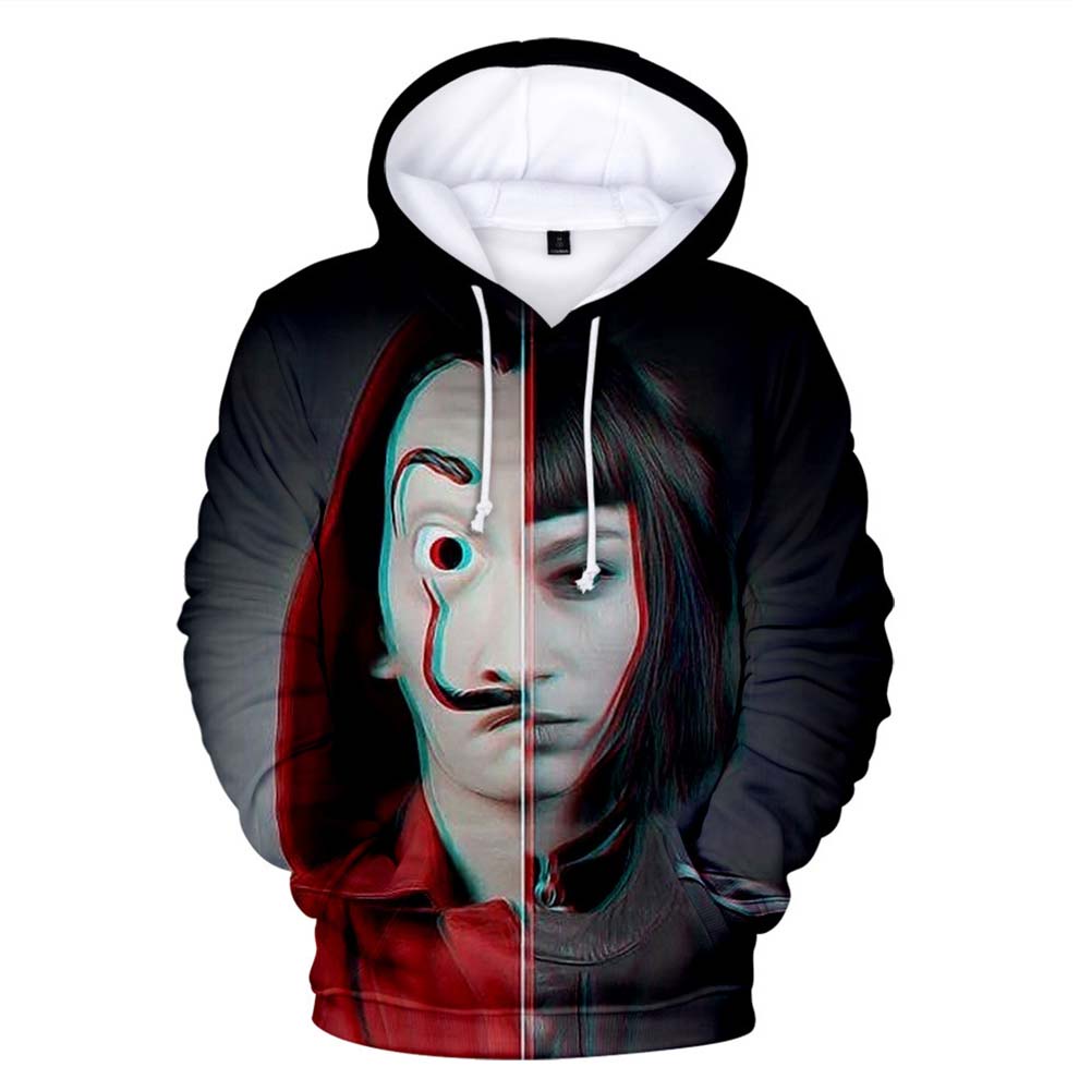 Áo khoác có mũ in hình anime La casa de papel 3D