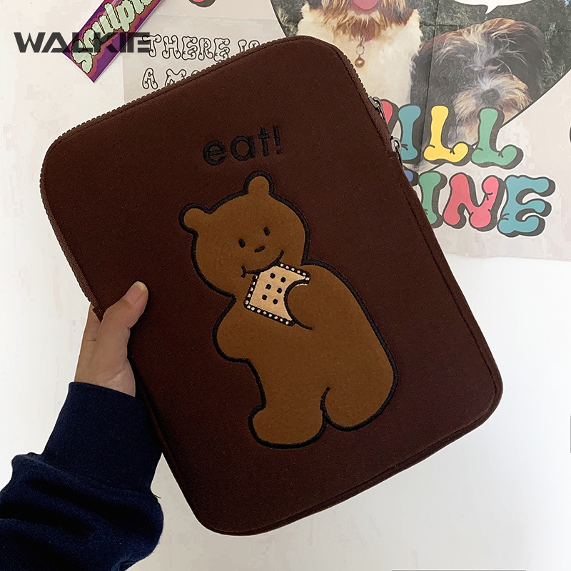 Túi đựng laptop họa tiết hoạt hình gấu/bánh quy kiểu Hàn Quốc dễ thương cho Mac IPad Pro 9.7 11 13 15 inch