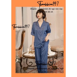Pijama cộc dài họa tiết trái tim ẩn lụa cao cấp quảng châu