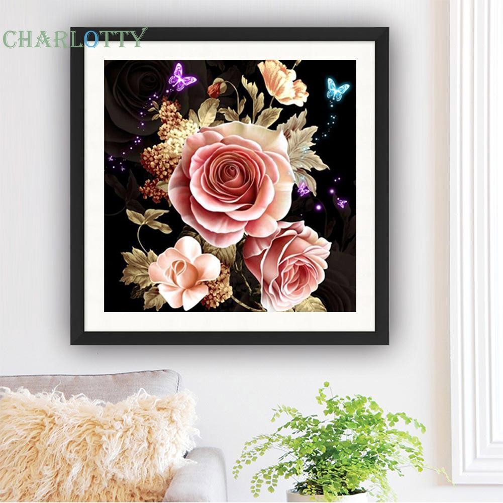 Tranh tự đính đá trang trí thủ công 5D hình hoa bướm | BigBuy360 - bigbuy360.vn