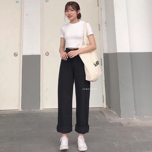 Quần ống rộng - quần culottes siêu nét hình thật MS086