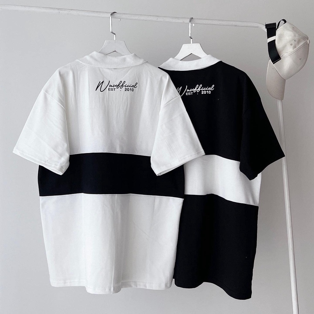 Áo thun POLO TEM SU WZS nam có cổ màu đen và trắng form rộng - vải da cá - SHOP MAYLAN - hàng đặt may