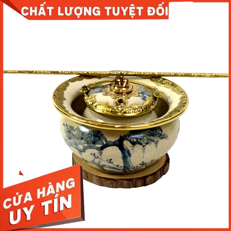 Bộ bát men rạn Gốm Đặng Gia Bát Tràng bọc đồng cao cấp