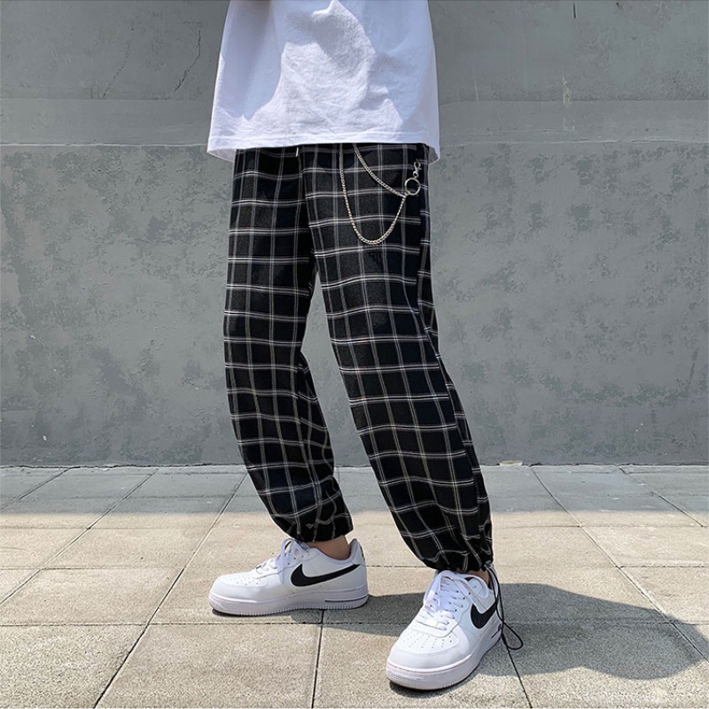 Quần Dài Dây Rút Kẻ Sọc Caro Dáng Rộng Thời Trang Mùa Hè Phong Cách Nhật Bản Cho Nam Size M-3Xl