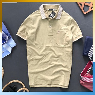 Áo Thun Nam 🍺FREESHIP🍺 Cổ Bẻ Tay Ngắn Bo Sọc Có Túi, Thun Cotton Muối 4 Chiều Cao Cấp - iman