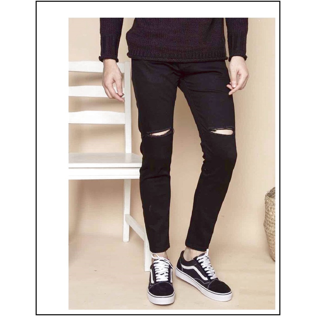 quần jean nam ĐEN RÁCH GỐI chất jean giãn tốt ĐR.01 -1