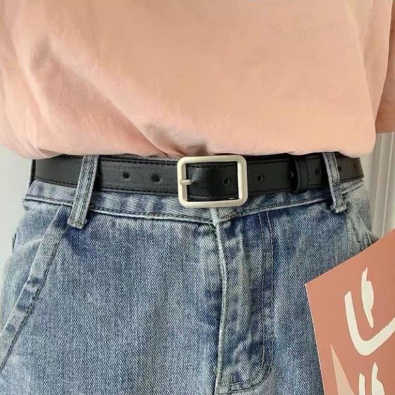 Thắt lưng dây nịt lưng BROO màu đen có lỗ bấm cho nam chất liệu da pu bản nhỏ 2.3cm Đẹp