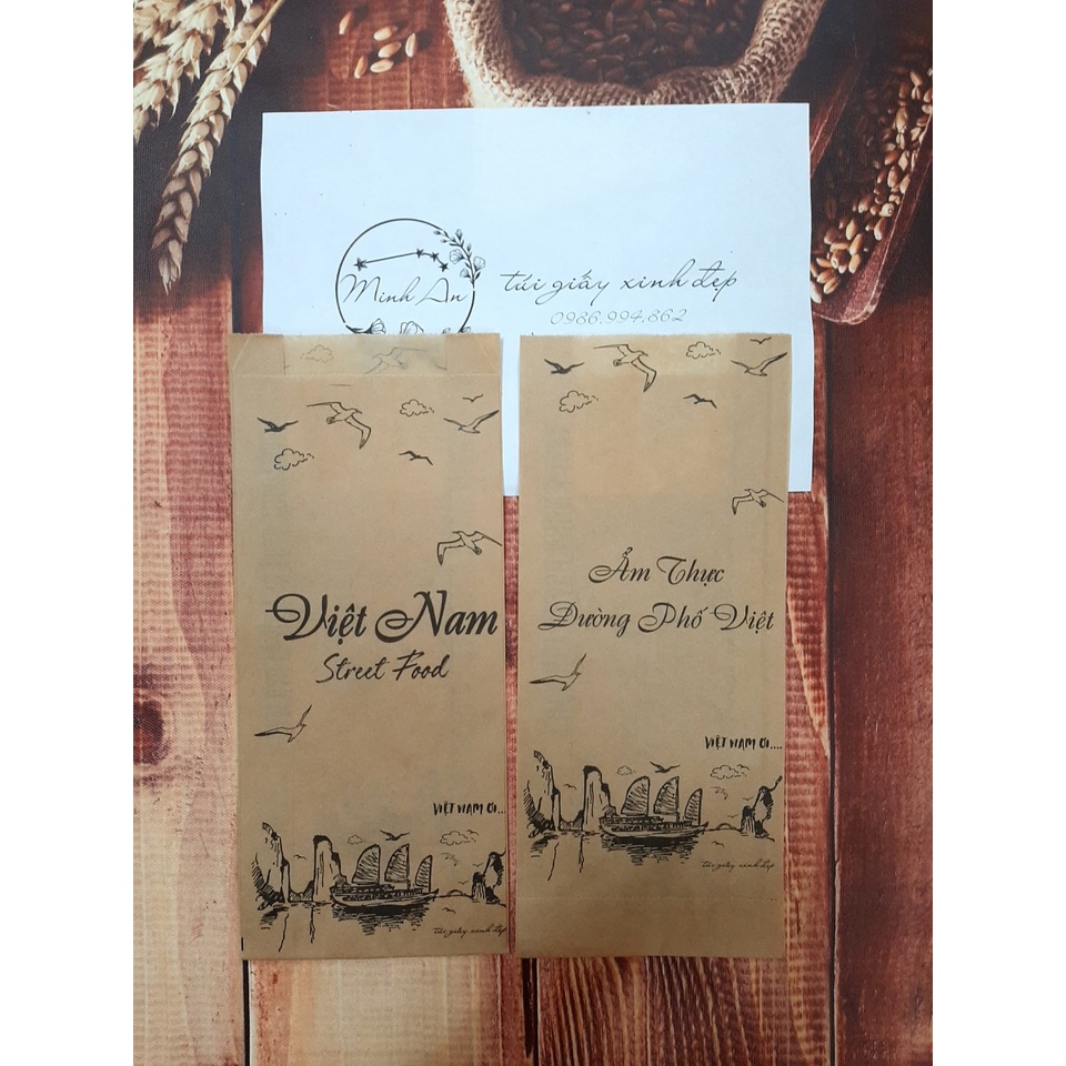 100 Túi Giấy "Ẩm Thực Đường Phố Việt"  Đựng Bánh Mì & Các loại bánh... (Giấy Thực Phẩm Kraft - ĐL: 40gms) | BigBuy360 - bigbuy360.vn