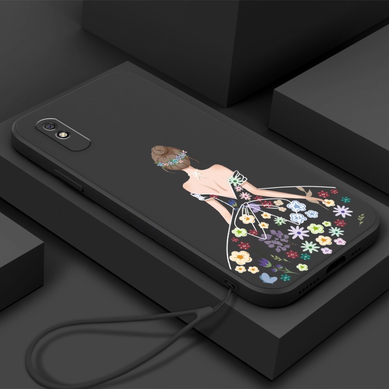 Ốp Điện Thoại TPU Silicon Mềm Họa Tiết Hoa Xinh Xắn Có Dây Đeo Cho Redmi 9a 9c 9t 8a 6a 6