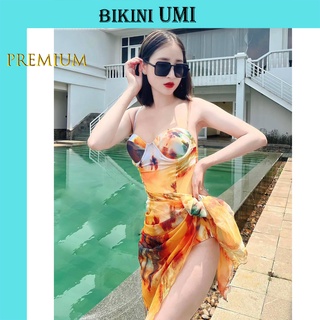 Bikini 1 mảnh phối khăn họa tiết hoa vàng bikini umi