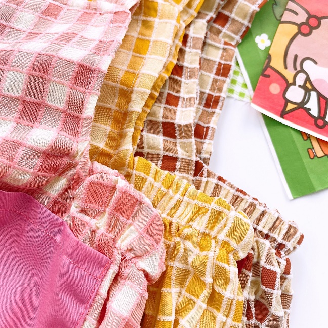 Set áo kèm yếm caro cho bé gái sơ sinh 1 2 tuổi MINTSCLOSET Mint's Closet - YE5023 - YE5029