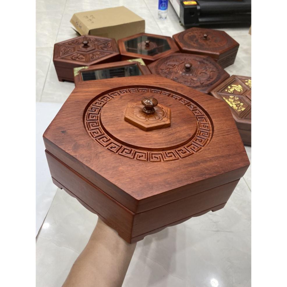 Khay Đựng Bánh Kẹo Ngày Tết bằng Gỗ Hương Cao Cấp Trơn Lục Giac - khay đựng mứt tết bằng gỗ