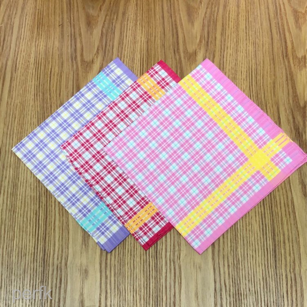 [PERFK] 5x 100% Cotton Handkerchief Plaid Printed Hanky Kerchief Pocket Square Mixed