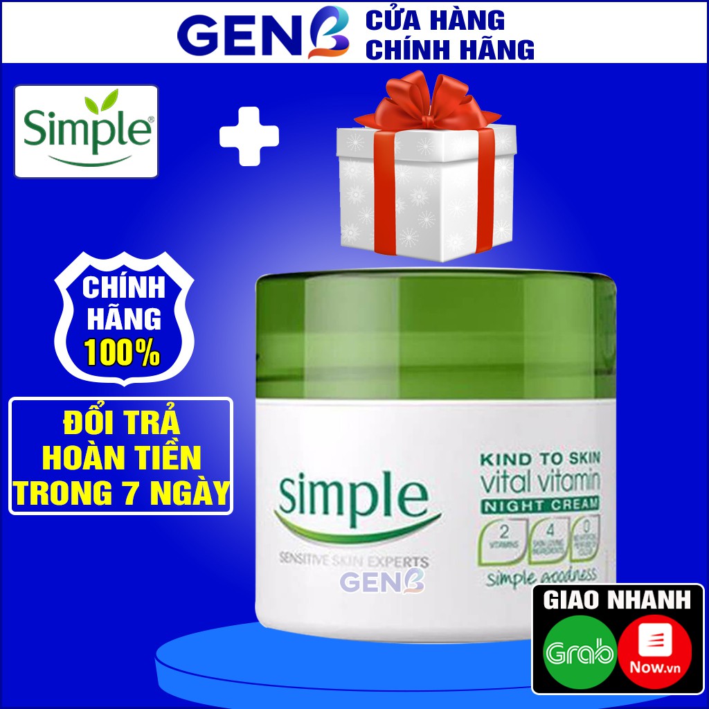 Kem Dưỡng Ẩm SIMPLE Kind To Skin Vital BAN ĐÊM Dưỡng Trắng Da Mặt KHÔNG CỒN Cấp Ẩm Da Khô Da NHẠY CẢM Mỹ Phẩm Auth GENB