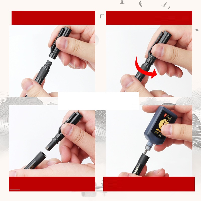 Bút viết thư pháp chữ hán nhiều nét to nhỏ có mực thay- Gấu Thỏ House