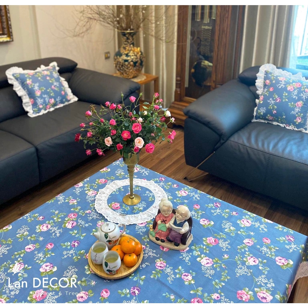 COMBO KHĂN TRẢI BÀN + VỎ GỐI REN + TẤM LÓT REN họa tiết hoa siêu đẹp, sang trọng, nhã nhặn Landecor mã TB547