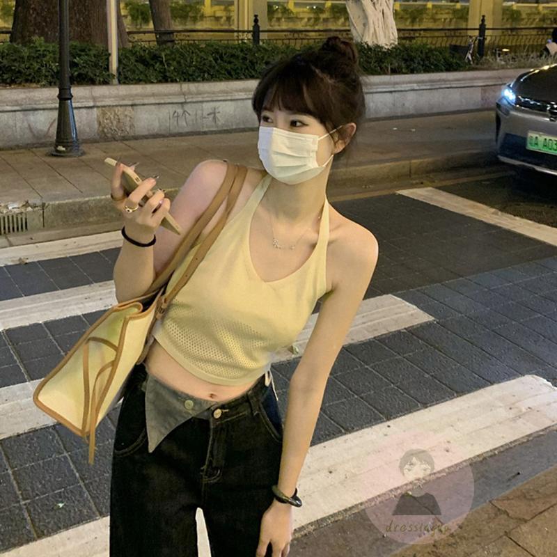 Áo Tank Top Dệt Kim Hở Lưng Màu Trơn Thời Trang Mùa Hè Dành Cho Nữ