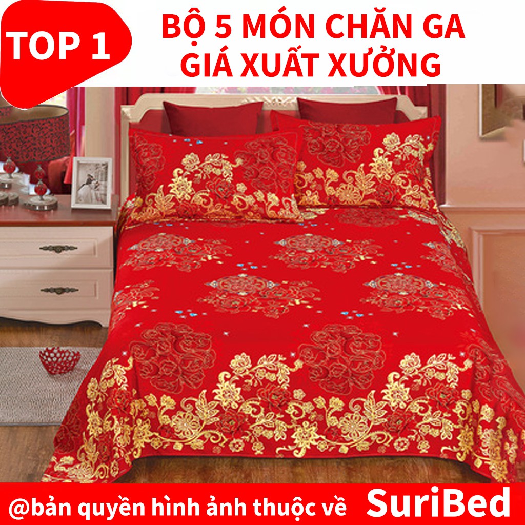 chăn ga💖FREESHIP💖bộ chăn ga 5 món họa tiết hoa violet đỏ CHANGAOLER2 set bao gồm 1 chăn 1 ga 2 gối 1 gối ôm