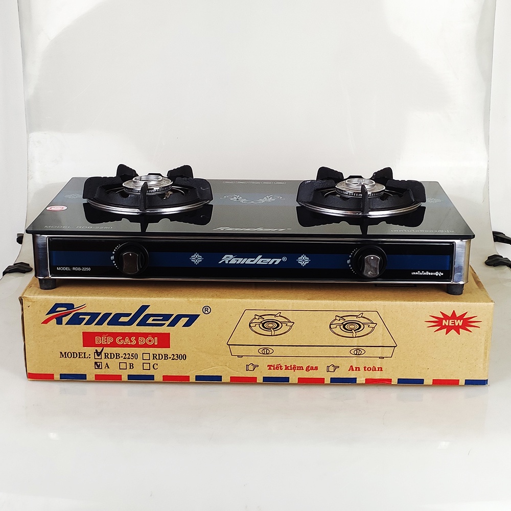 [Chính hãng] Bếp gas đôi Raiden RDB-2250A với mặt kính cường lực 7 ly, đầu đốt và điếu inox 304