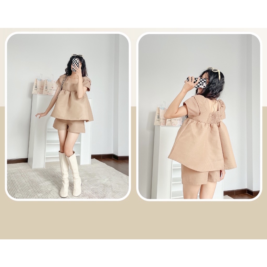 SET ĐỒ XINE SET gồm quần short và Áo babydoll xoè tay bồng thiết kế siêu xinh style ullzang hàn quốc mặc hẹn hò đi chơi