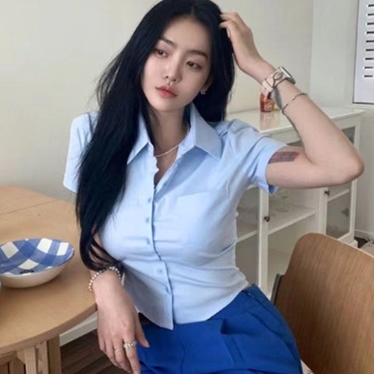 Áo sơ mi BH tay ngắn cổ tròn thời trang mùa hè cho nữ