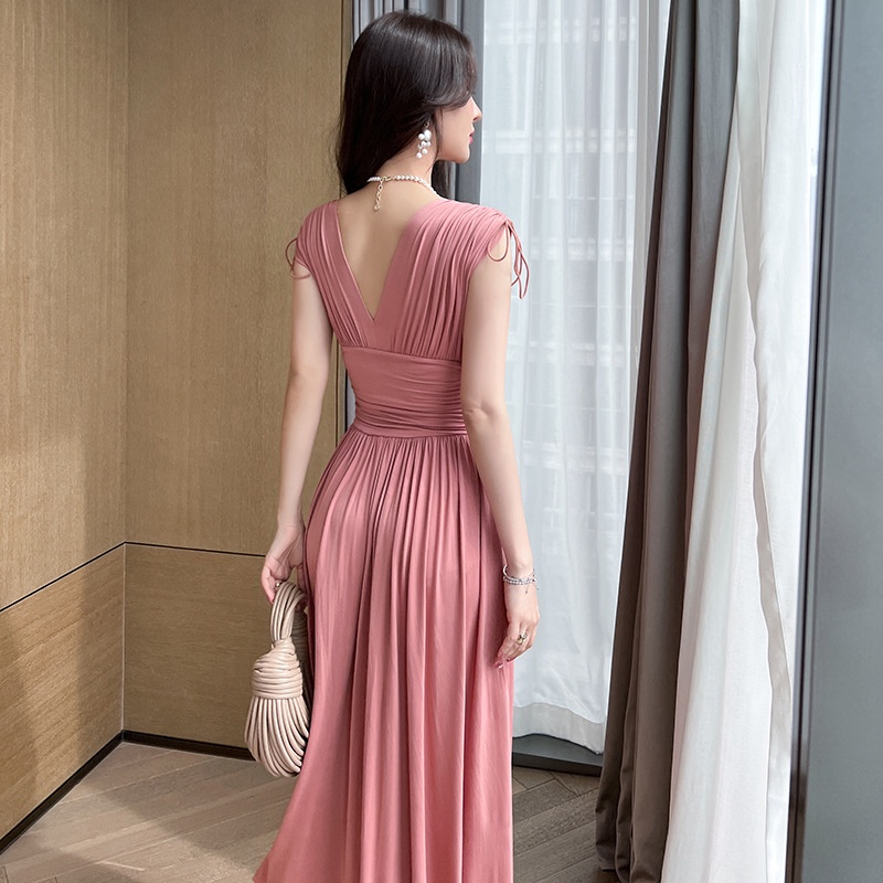 Đầm dạ hội ZYHT 5836 chất cotton không tay gợi cảm màu hồng thời trang công sở Hàn Quốc cho nữ