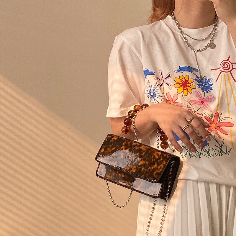 Túi xách JASMIN NOIR bằng da PU cỡ nhỏ phong cách retro phối dây xích