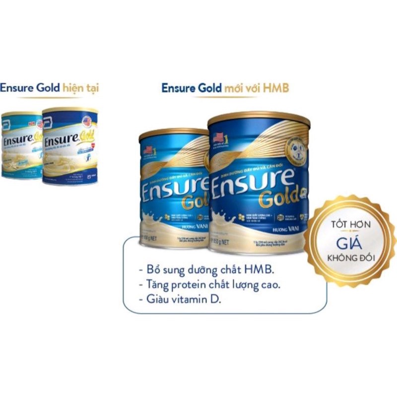 Sữa bột Ensure Gold Abbott Hương vani (HMB) ⚡ Tặng quà ⚡ Hộp 400g Dinh dưỡng đầy đủ, cân đối