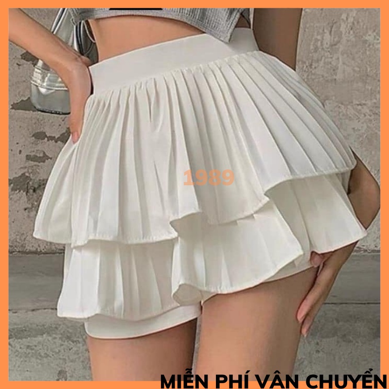 Chân Váy Xếp Li 2 Tầng Siêu Hot Có Kèm Quần Trong Như Ảnh Váy Trắng Và Đen THỜI TRANG 1989