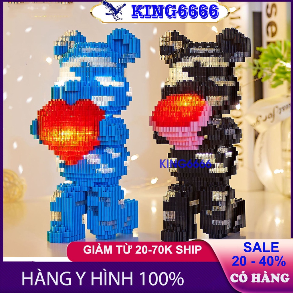 le.go Gấu Bearbrick 18cm cỡ lớn ôm hoa Đồ chơi lắp ráp nano 3d mô hình cỡ lớn Hàng Đẹp bear bricK có đèn