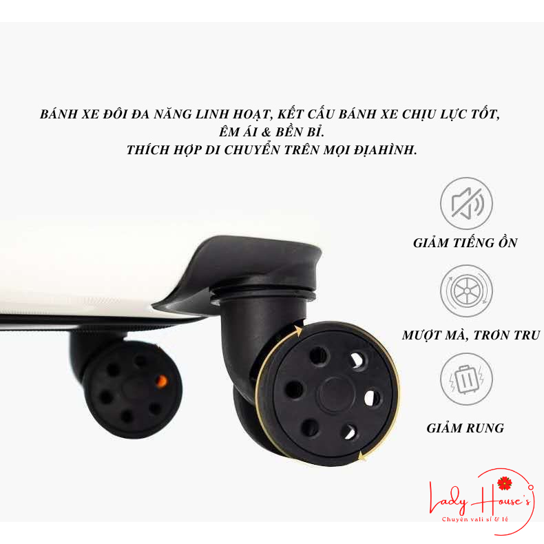 HÌNH THẬT_Vali Du Lịch Tay Kéo In Hình Chất Liệu Nhựa Nhám PC+ABS Bền 4 Bánh Xe Xoay 360 Độ