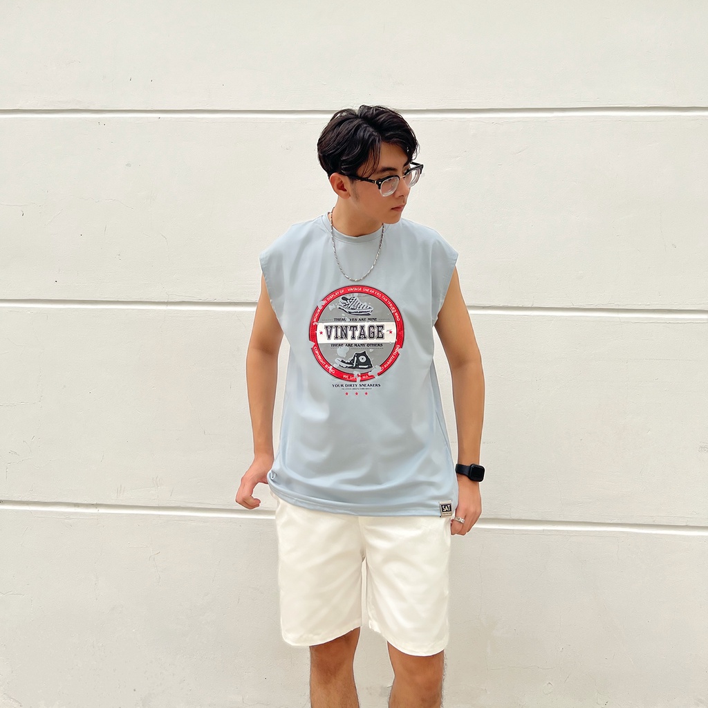 Áo thun ba lỗ tanktop nam VINTAGE-02, vải cotton mềm mịn, dày dặn, trẻ trung chuẩn form SAT