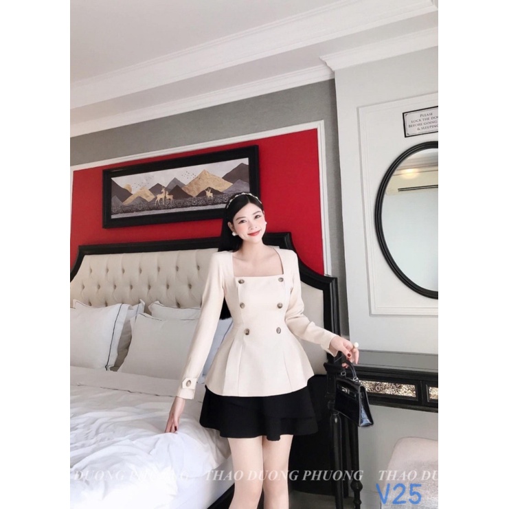 SÉT ÁO PHỐI CHÂN VÁY FORD TAY DÀI ĐÍNH NÚT TÔN DÁNG SANG TRỌNG UP HHP FASHION