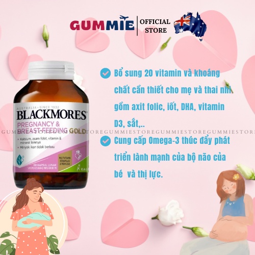 Vitamin tổng hợp cho bà bầu và sau sinh Blackmores Pregnancy &amp; Breast Feeding Gold 60 viên của Úc (date mới)