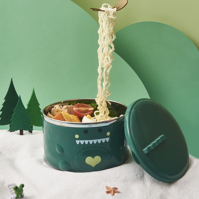 Bát Ăn Mì Ăn Liền Bằng Thép Không Gỉ 304 Hình Khủng Long Dễ Thương