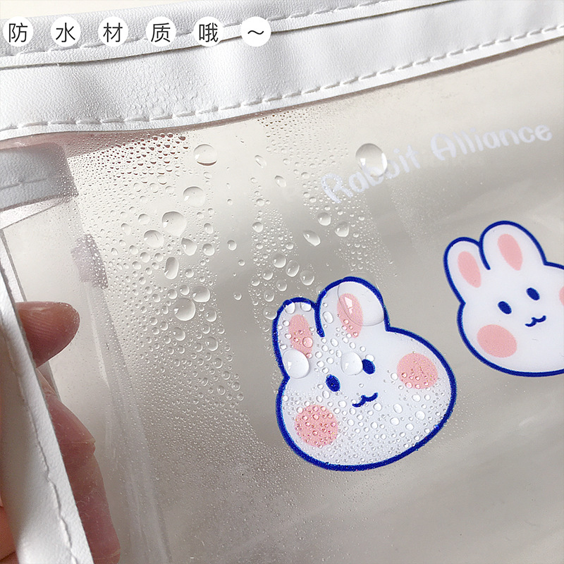 Clear Makeup Bag Pencil Student Case Pencil Ins Waterproof Zipper Bag Portable Travel Bag Rabbit Bag Bag Cute Bear Girl Bag