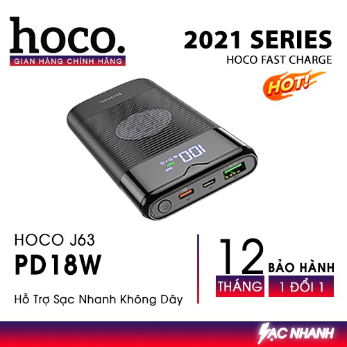 Combo Sạc Nhanh PD20W Cho IPhone, Bộ Sạc Nhanh PD20W C76 Plus + Pin Sạc Dự Phòng Hoco J63 Tích Hợp Sạc Nhanh Không Dây