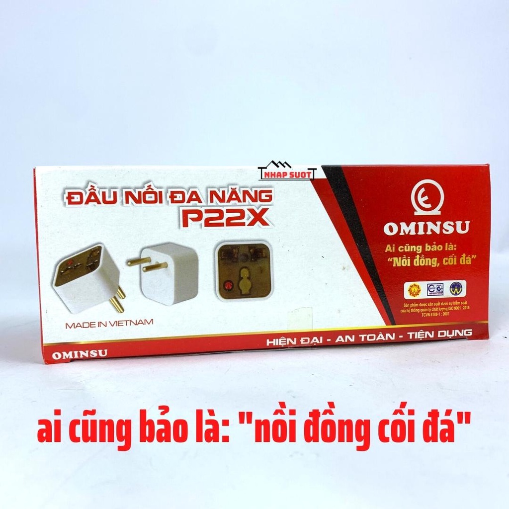 Đầu nối đa năng OMINSU chuyển đổi từ 3 chân sang 2 chân, có đèn báo - P22X