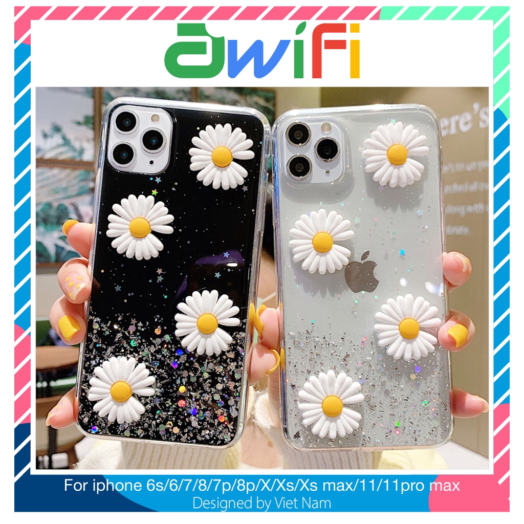 Ốp lưng iphone 3d Hoa daisy lấp lánh 5/6/6plus/6s/6splus/7/7plus/8/8plus/x/xr/xs/11/12/pro/max/plus/promax - Awifi Q2-8