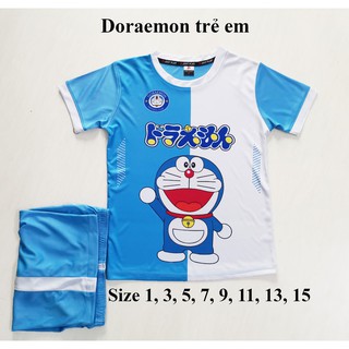 MẪU ĐỒ ĐÁ BANH CUTE DỄ THƯƠNG - Set quần áo 𝐃𝐎𝐑𝐄𝐌𝐎𝐍 cho bé trai và bé gái - Màu Xanh - Vải thun lạnh thoáng mát