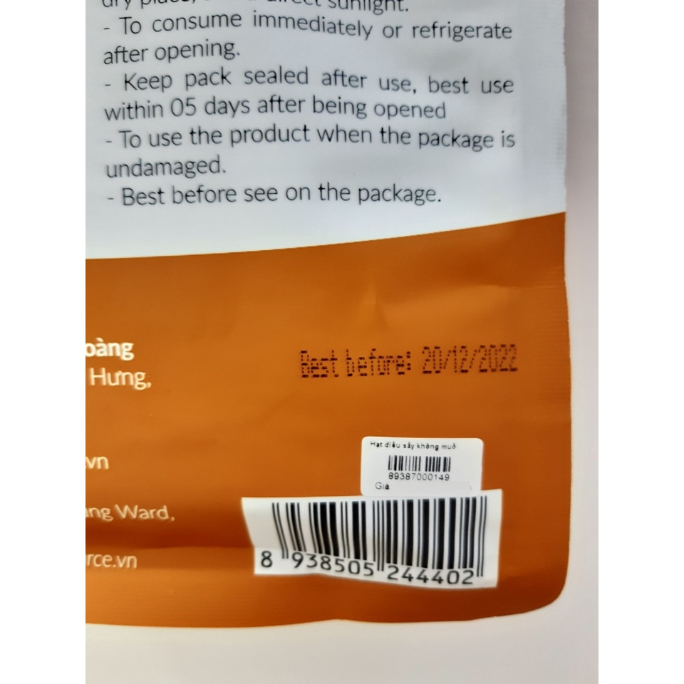 Hạt điều sấy không muối 200g (QT0016)