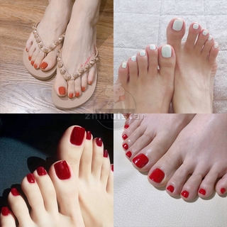 Set 24 Móng Chân Giả Màu Trơn Đơn Giản Kèm Hộp Đựng