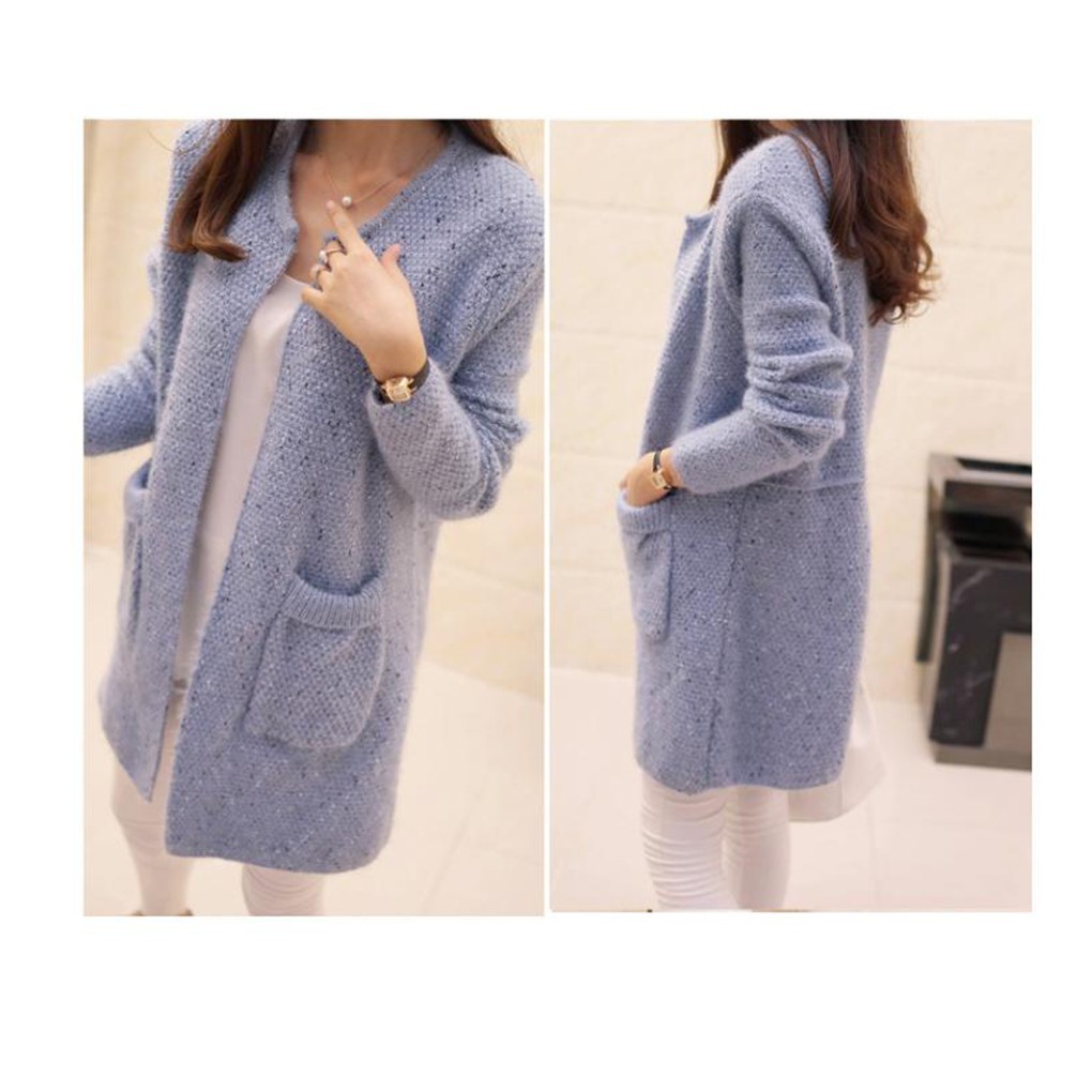 Áo khoác Cardigan dệt kim tay dày có túi thời trang thu xuân cho phái nữ