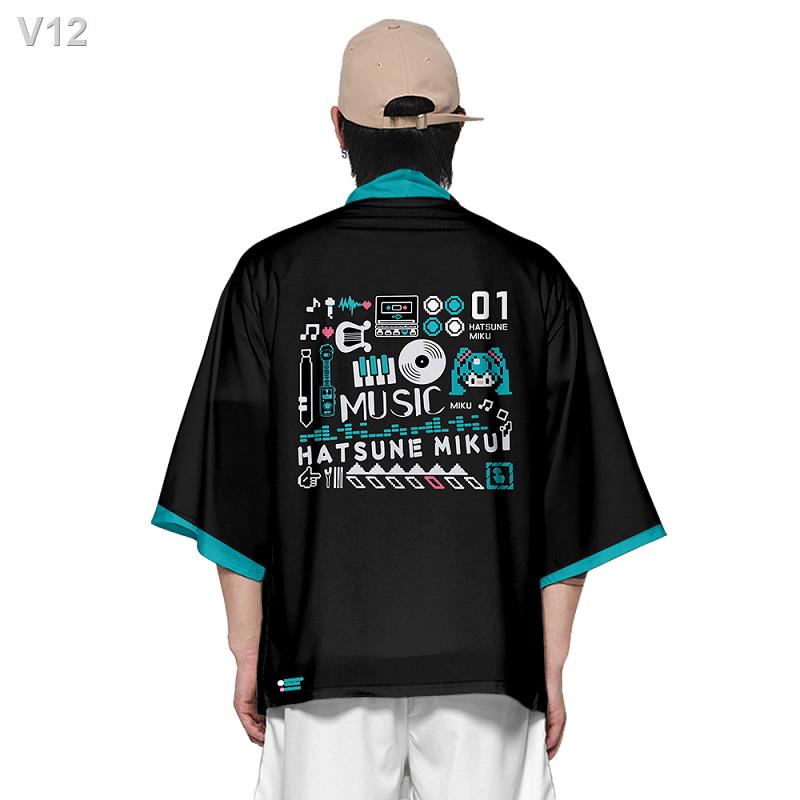 ✆✢♞Hatsune Miku Quần áo phông rời Xu hướng khoác Kimono Haori hai chiều