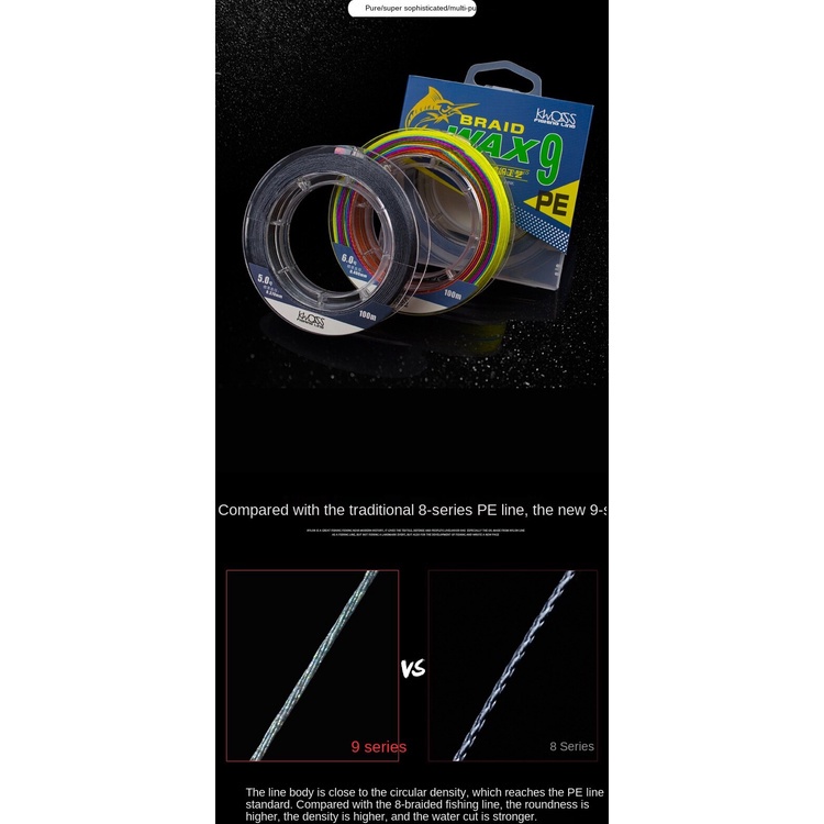 Cuộn Dây Câu Cá Bện 9 Sợi PE Dài 100M Siêu Mịn Chống Mài Mòn