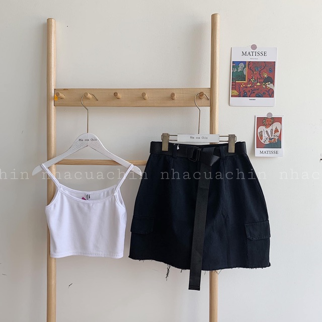 Chân váy túi hộp kèm belt