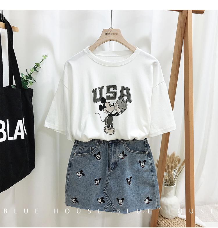 Chân Váy Denim Thêu Họa Tiết Chuột Mickey Xinh Xắn Dành Cho Nữ | BigBuy360 - bigbuy360.vn