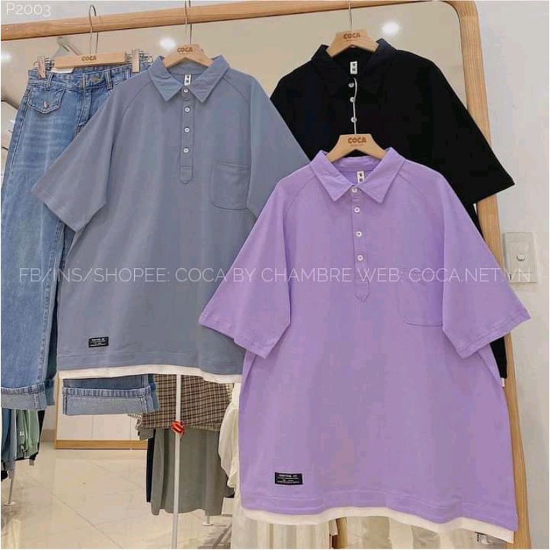 [Rẻ Vô Địch Áo cotton tay lỡ Unisex -- Áo polo phối 4 màu